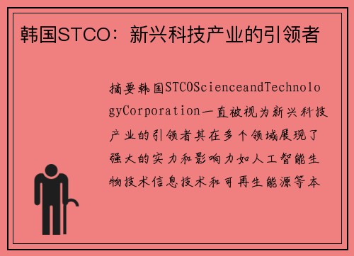 韩国STCO：新兴科技产业的引领者